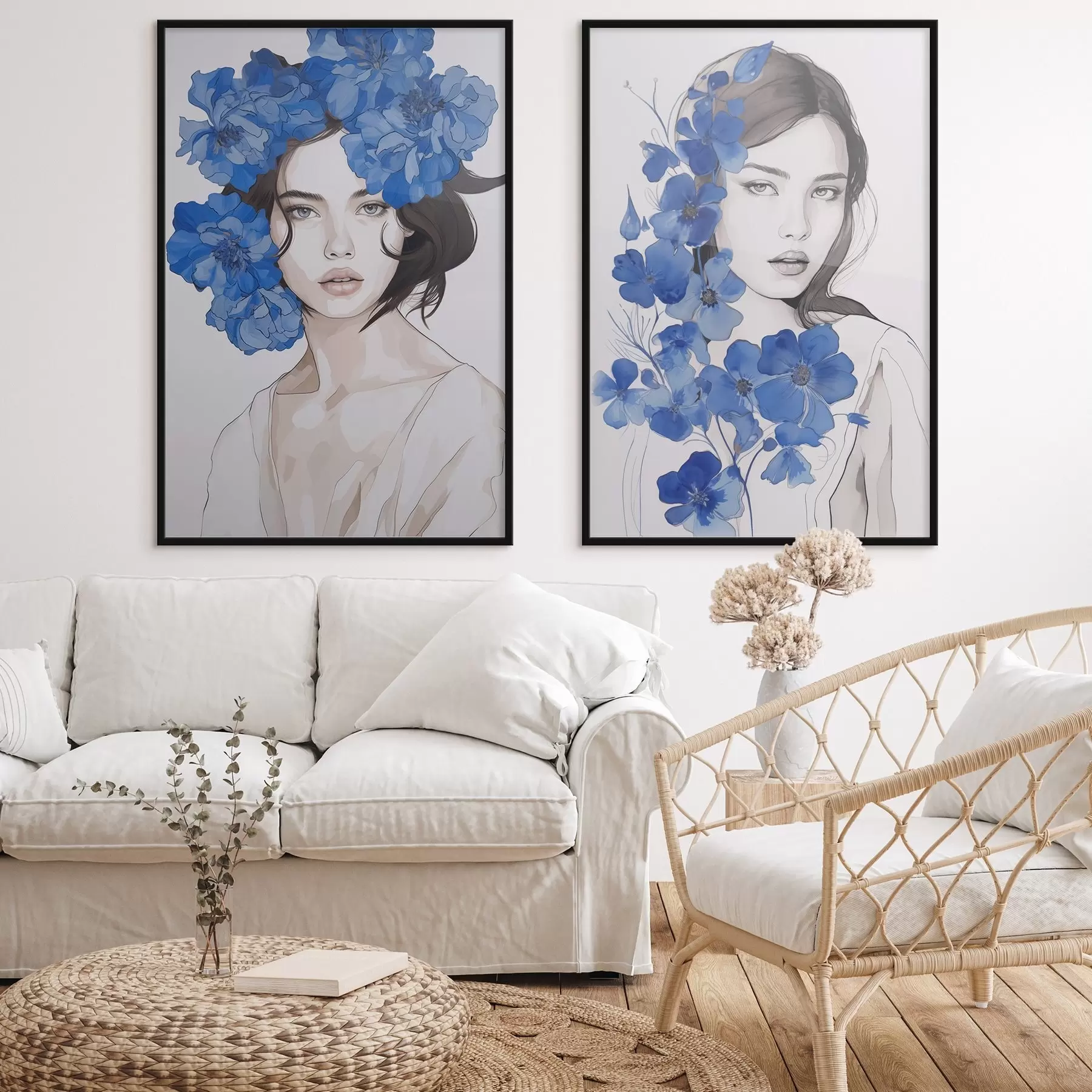 Fototapeta Portret dziewczyny z niebieskimi kwiatami d00721