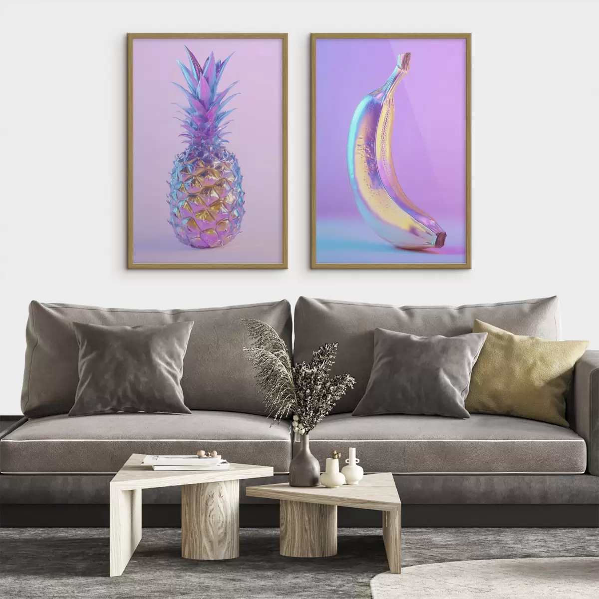 Plakat jasny, błyszczący ananas i banan w stylu pop art d00737