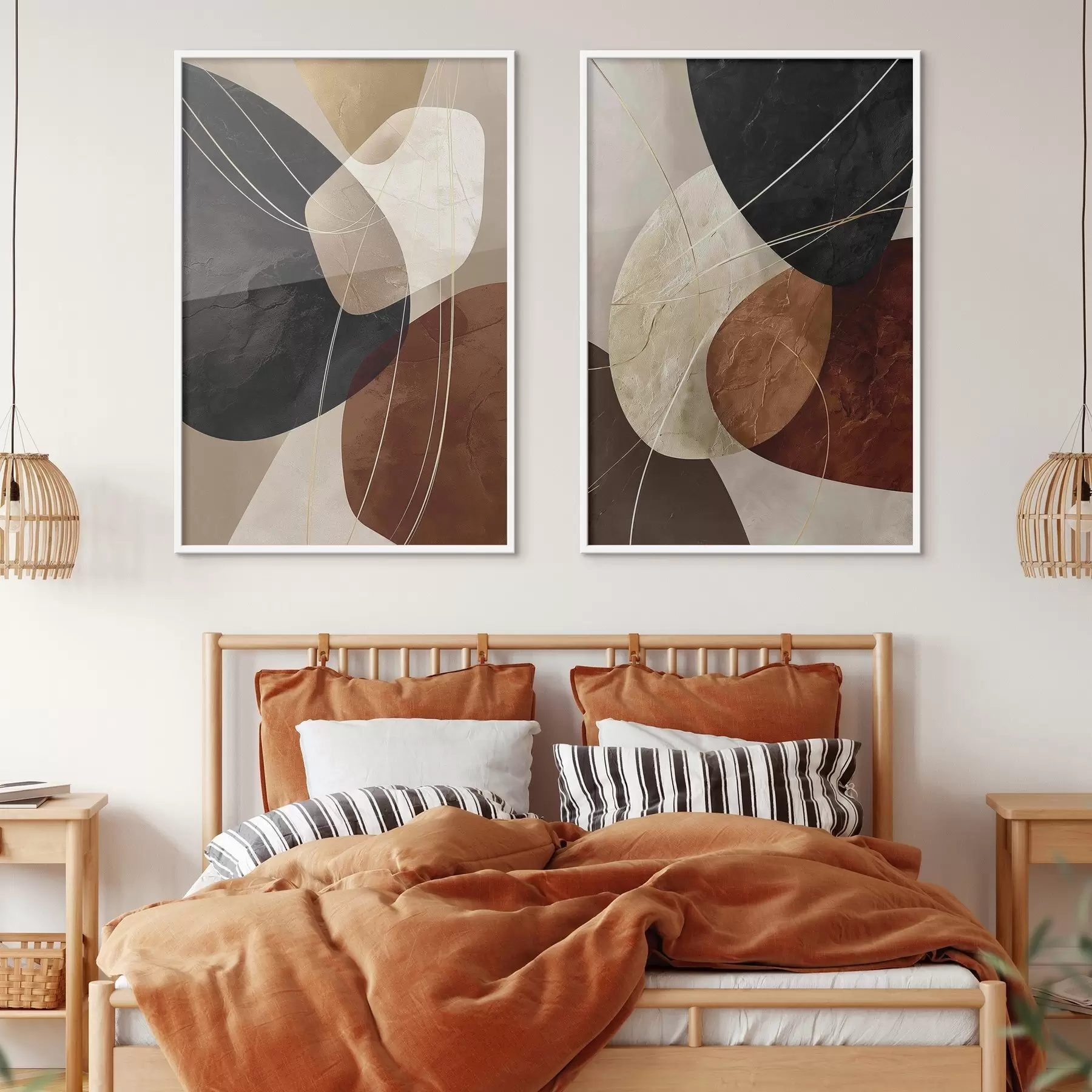 Fototapeta Geometryczne owale w ciepłej palecie kolorów z żółtymi liniami d00763