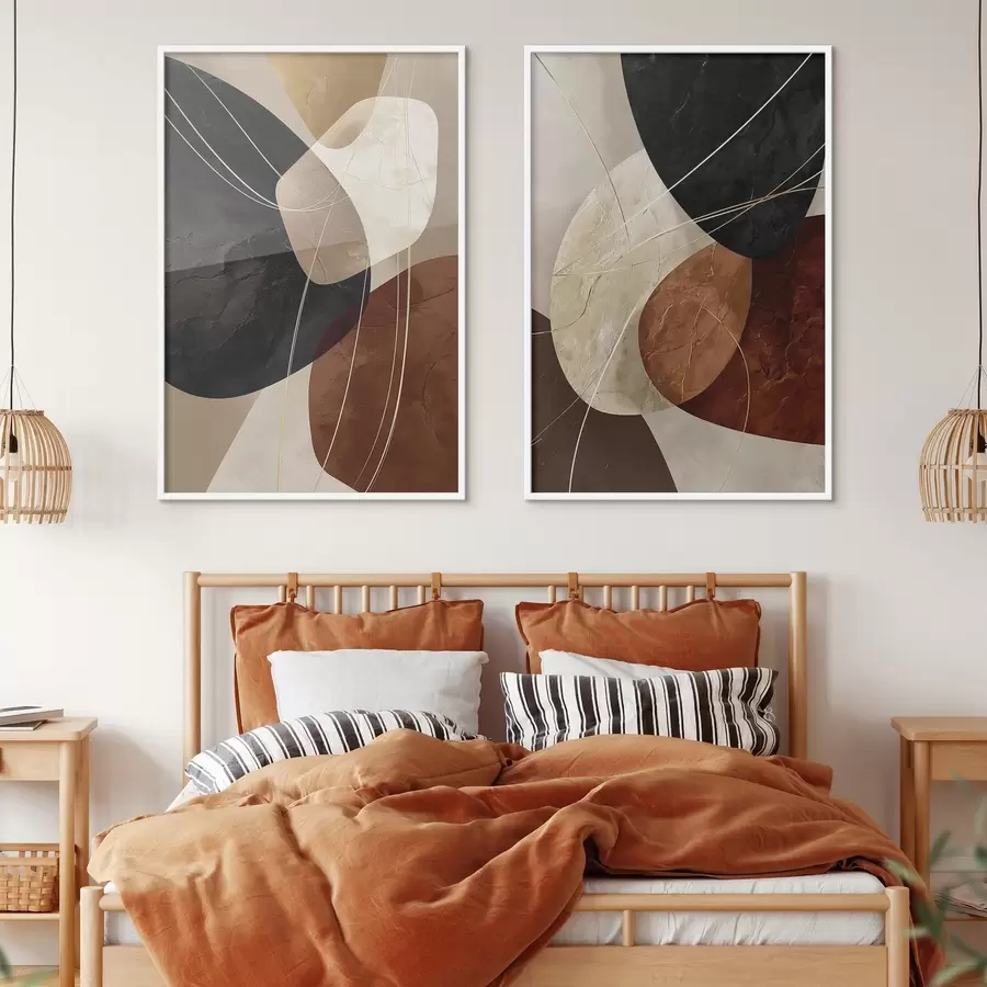 Fototapeta Geometryczne owale w ciepłej palecie kolorów z żółtymi liniami d00763