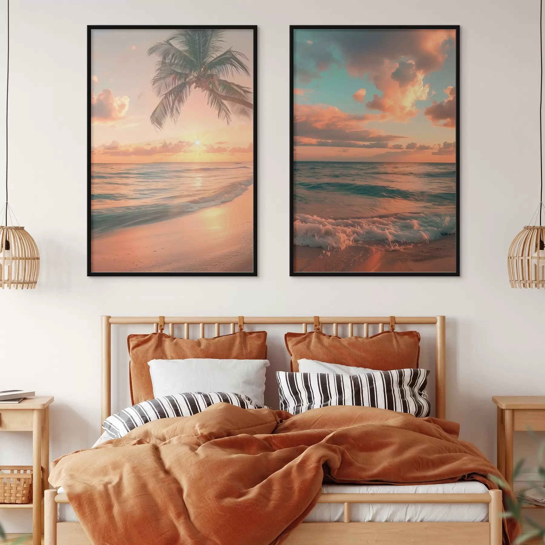 Fototapeta Zachód słońca nad brzegiem morza z widokiem na fale d00787