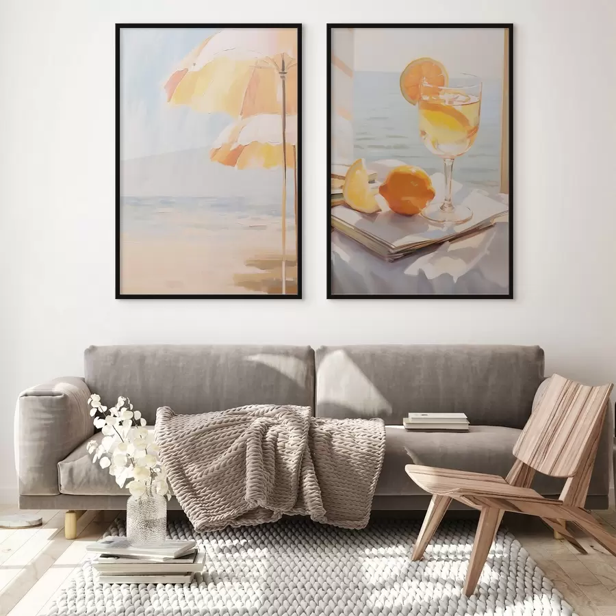 Fototapeta Pejzaż plażowy i koktajl w szklance d00793