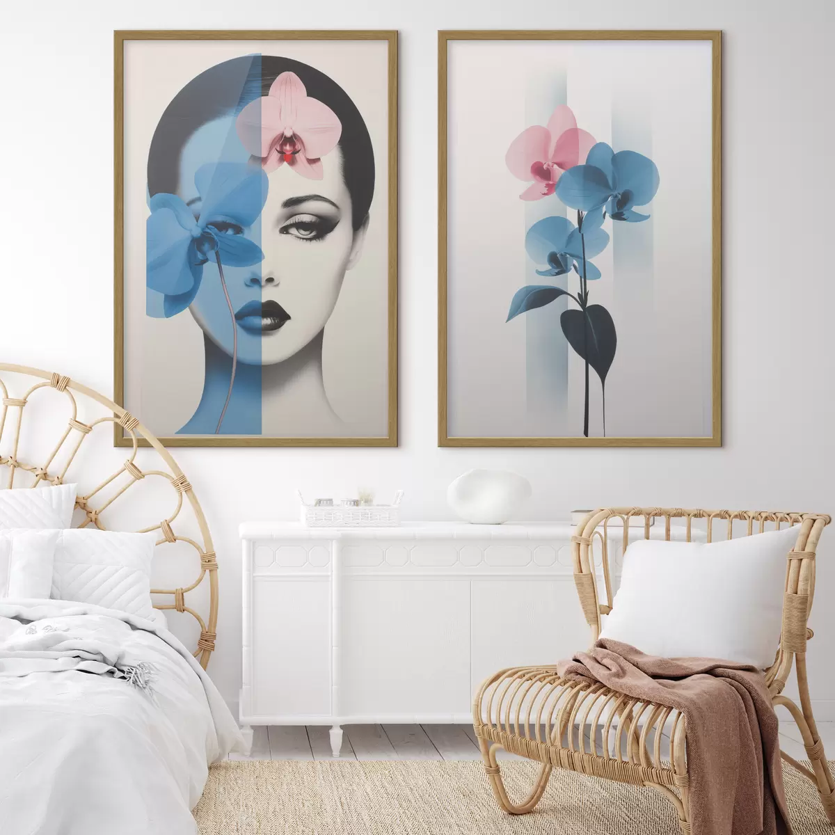 Plakat Abstrakcyjny portret kobiety z orchideami d00818