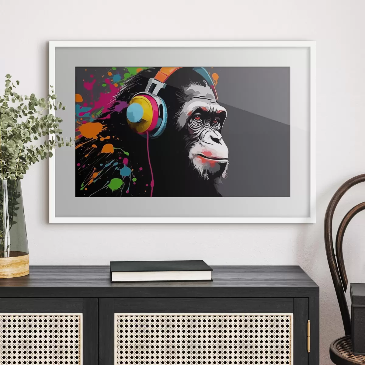 Plakat Małpa ze słuchawkami f47385
