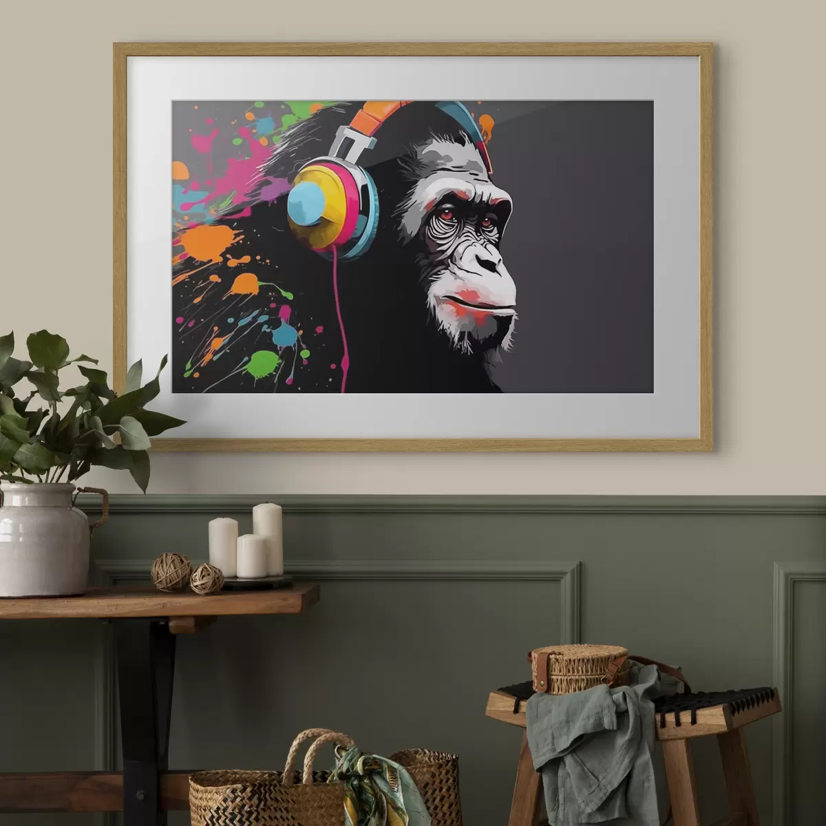 Plakat Małpa ze słuchawkami f47385