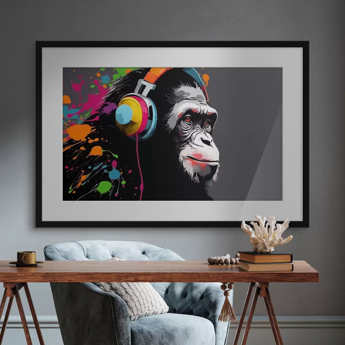 Plakat Małpa ze słuchawkami f47385