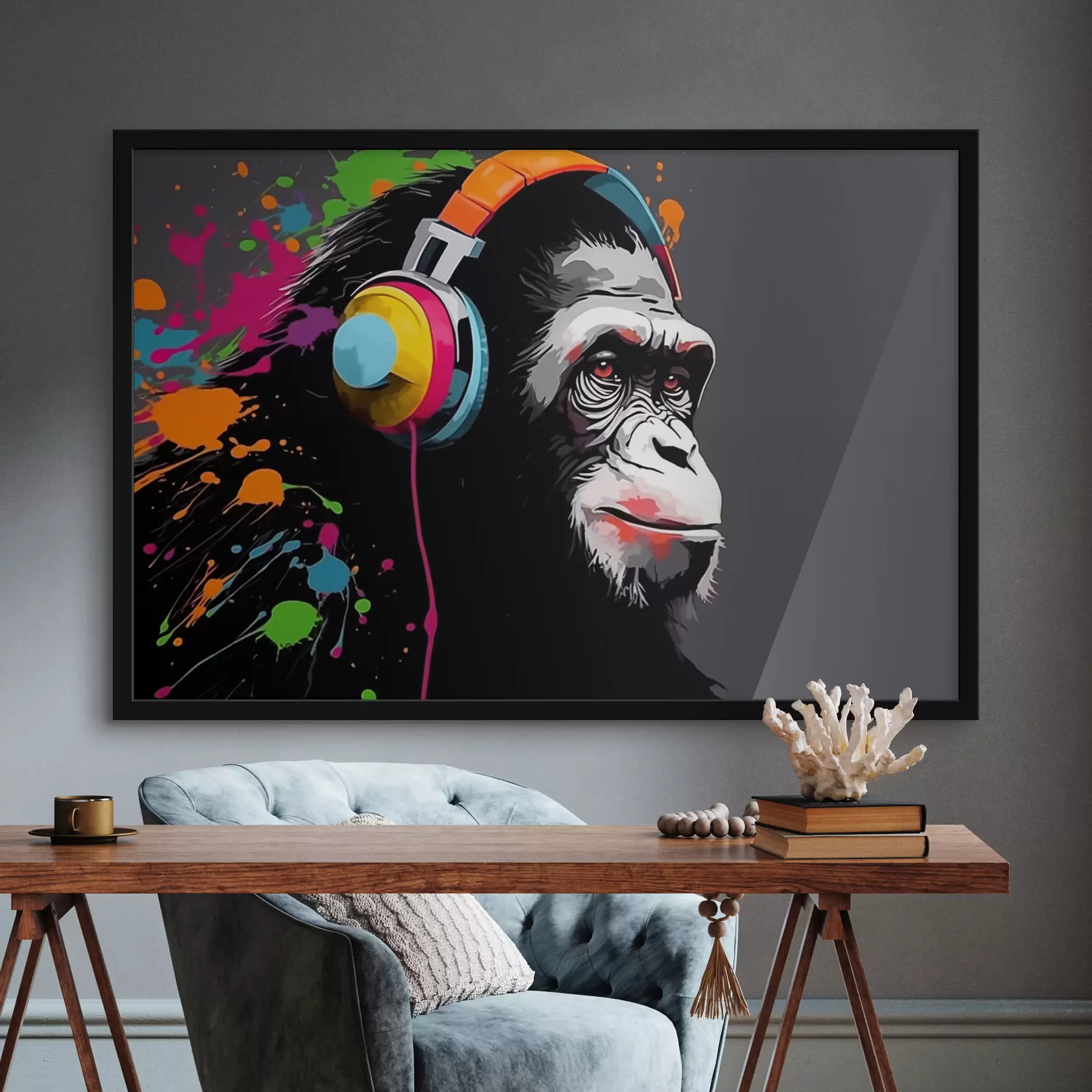 Fototapeta Małpa ze słuchawkami f47385