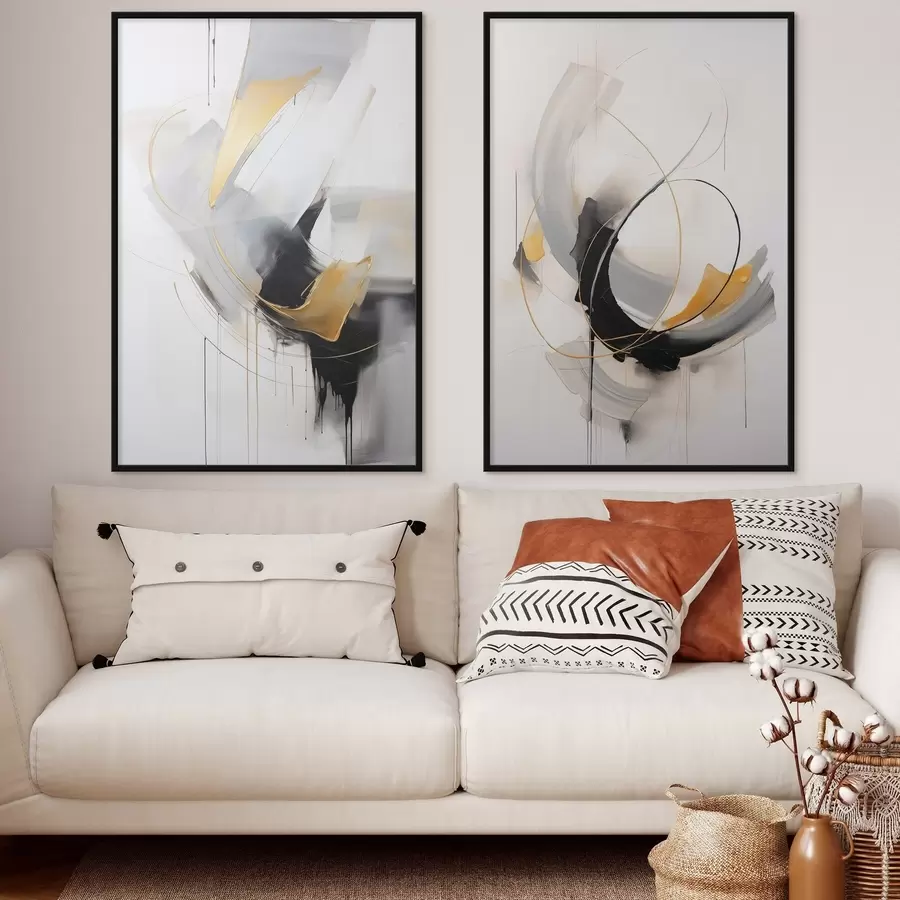 Fototapeta Obraz abstrakcyjny z imitacją żółtych, czarnych i białych pociągnięć pędzla, dynamiczne linie d01125