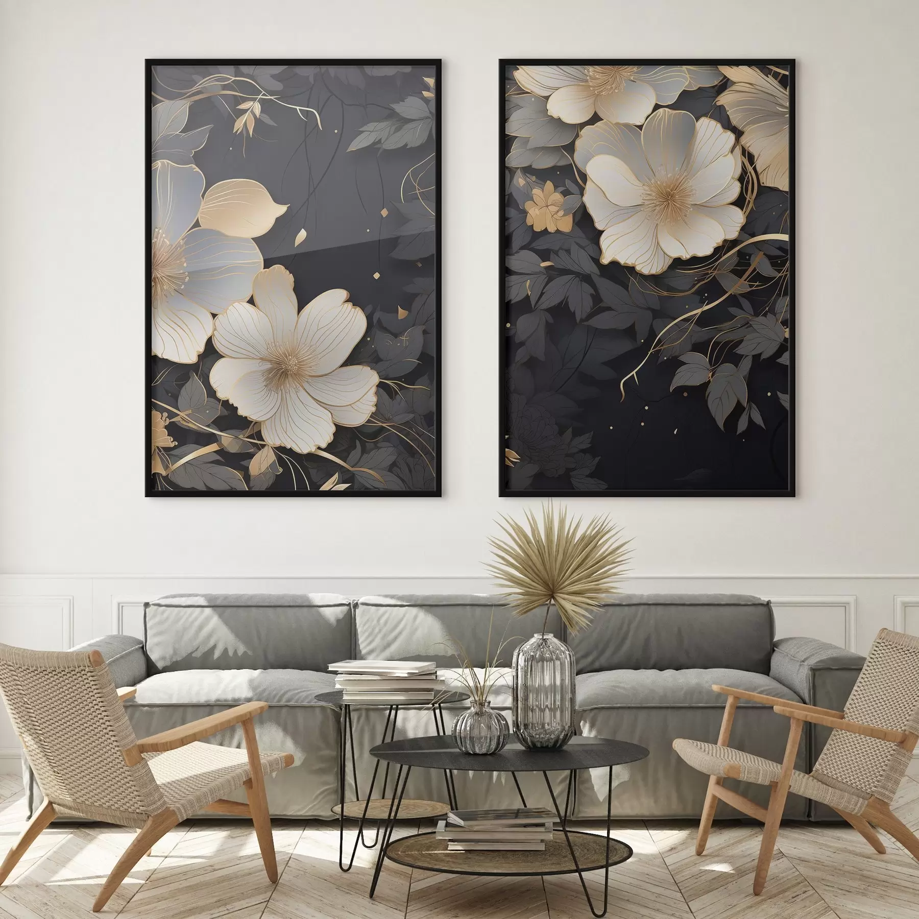 Fototapeta Duże abstrakcyjne kwiaty na ciemnym tle d01066