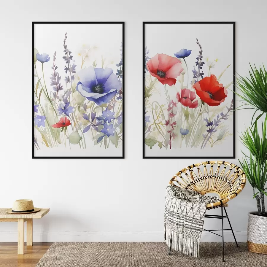 Fototapeta Maki na polu, efekt akwareli d01067