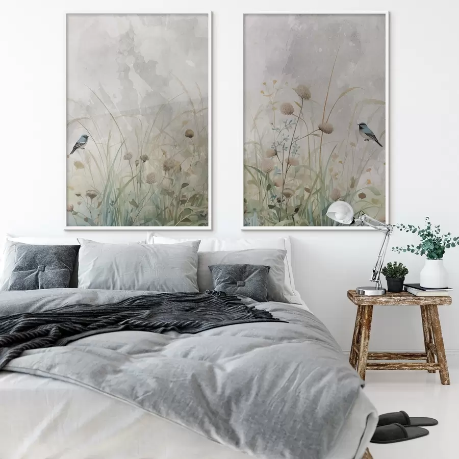 Fototapeta Ptaki na tle polnych kwiatów d01068