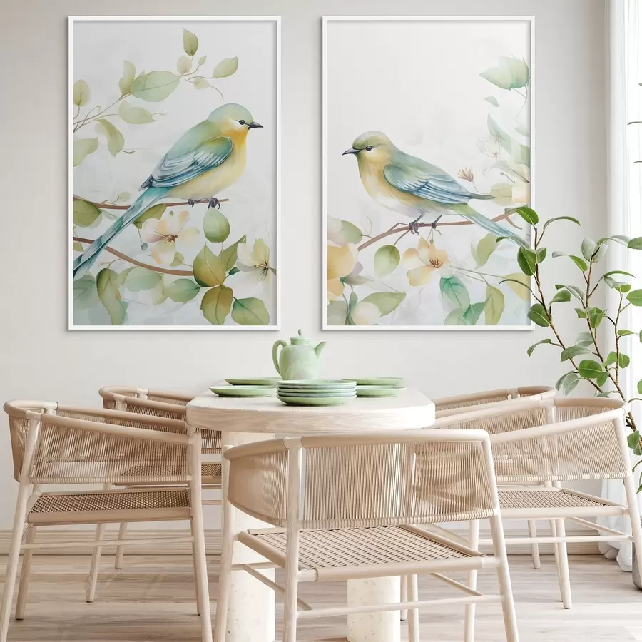 Fototapeta Dwie sikorki na gałęziach jaśminu d01069