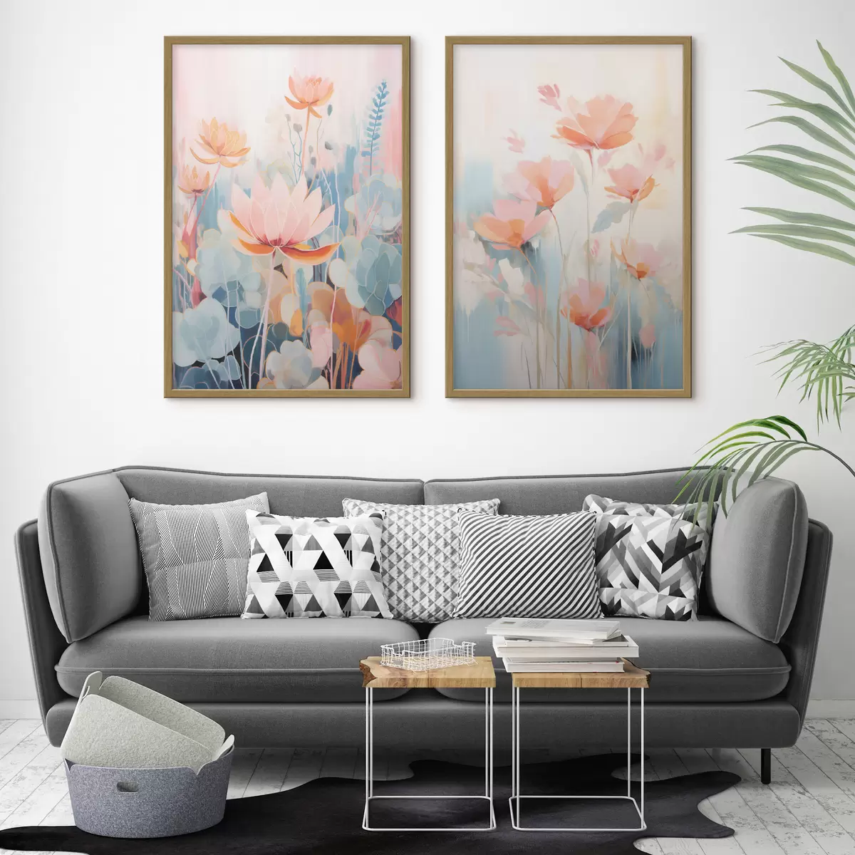 Plakat Akwarelowa harmonia kwiatów w różowo-niebieskiej palecie barw d01084