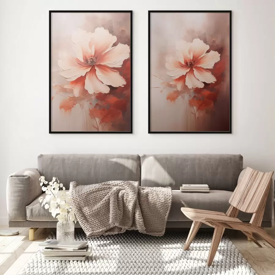 Fototapeta Kompozycja kwiatowa: białe i kremowe płatki, akcenty w kolorze koralowym oraz delikatne, zamglone tło. d01088