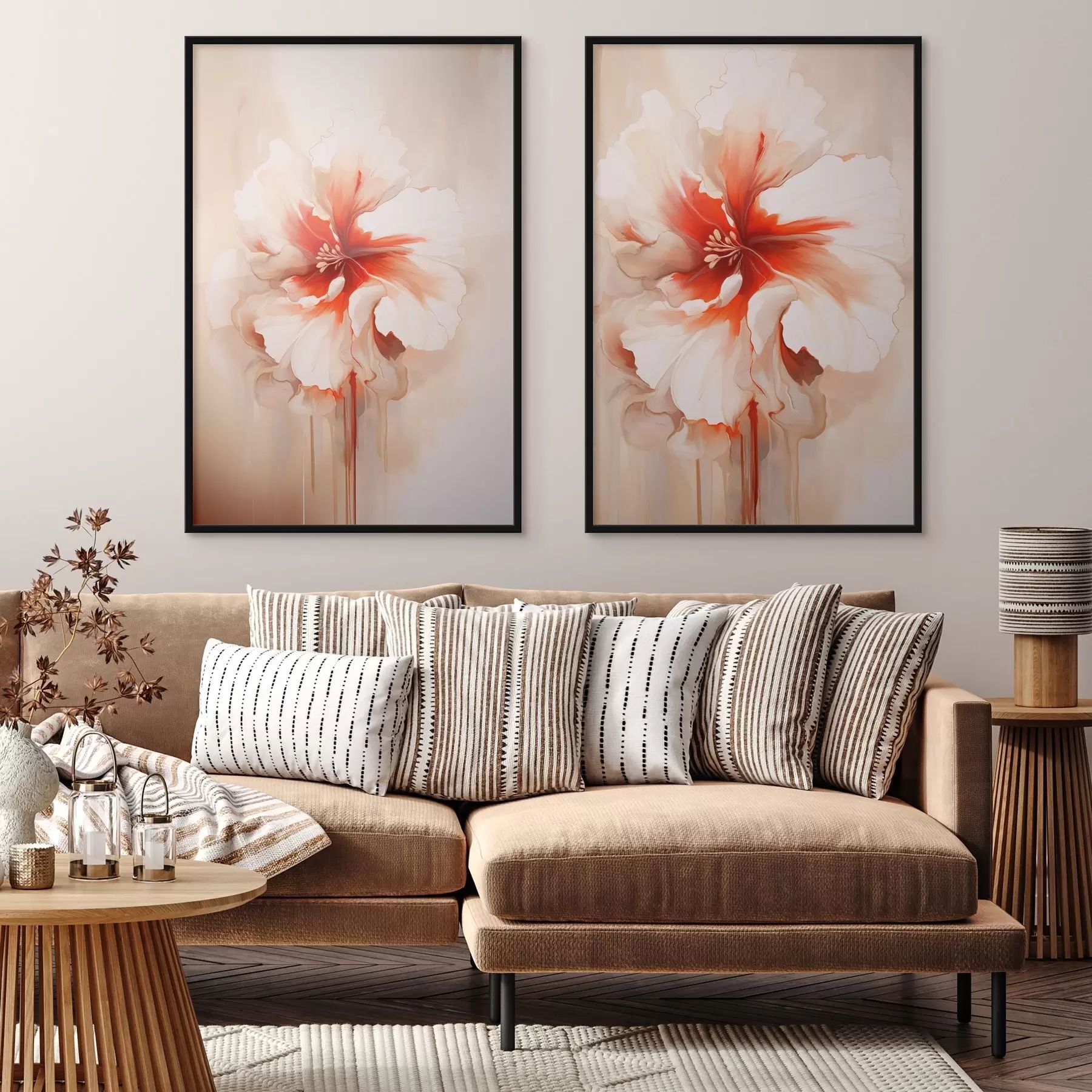 Fototapeta Białe płatki koralowca na abstrakcyjnym tle, spokojna kompozycja d01089