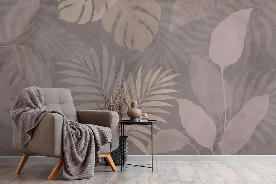 Fototapeta teksturowane tropikalne liście na szarym tle w05063v1