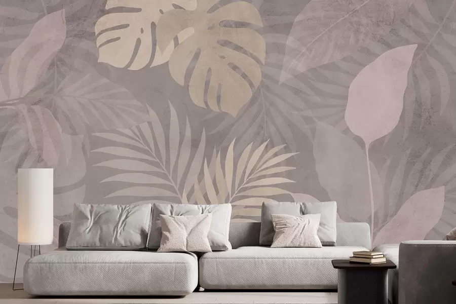 Fototapeta teksturowane tropikalne liście na szarym tle w05063v1