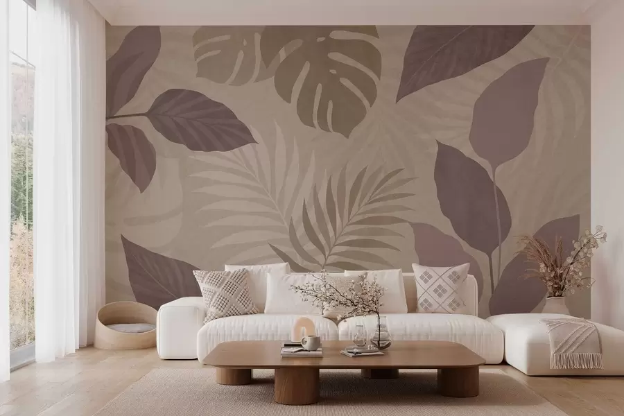 Fototapeta teksturowane tropikalne liście na piaskowym tle w05063