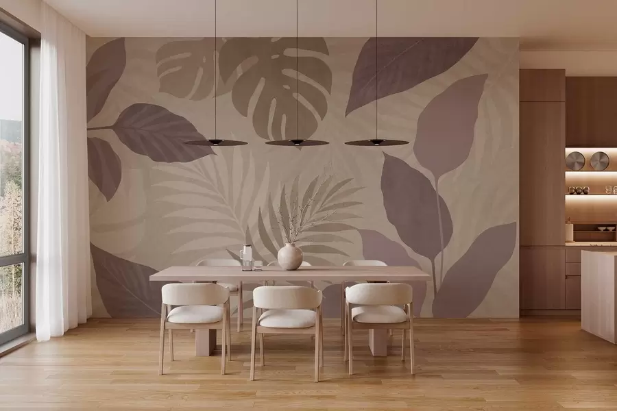 Fototapeta teksturowane tropikalne liście na piaskowym tle w05063