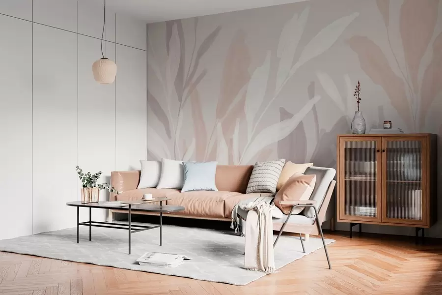 Fototapeta abstrakcyjny liść na chłodnym beżowym tle w05067