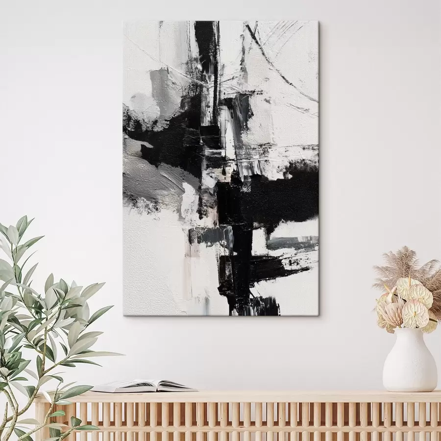 Obraz Teksturowana ilustracja z kontrastującymi czarnymi i szarymi pociągnięciami pędzla w stylu malarstwa olejnego. s47091