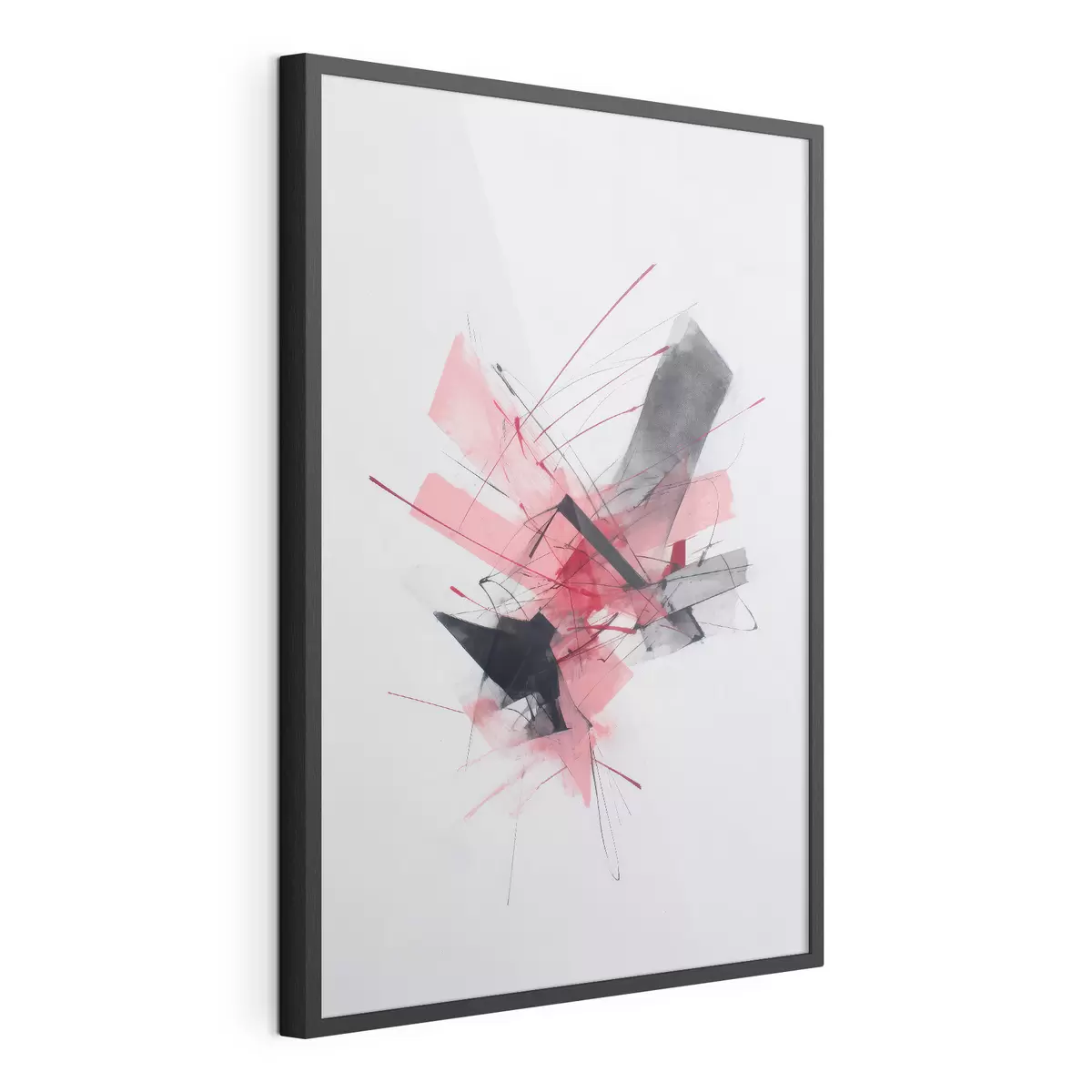 Plakat Abstrakcja z różowymi i czarnymi elementami geometrycznymi f46950