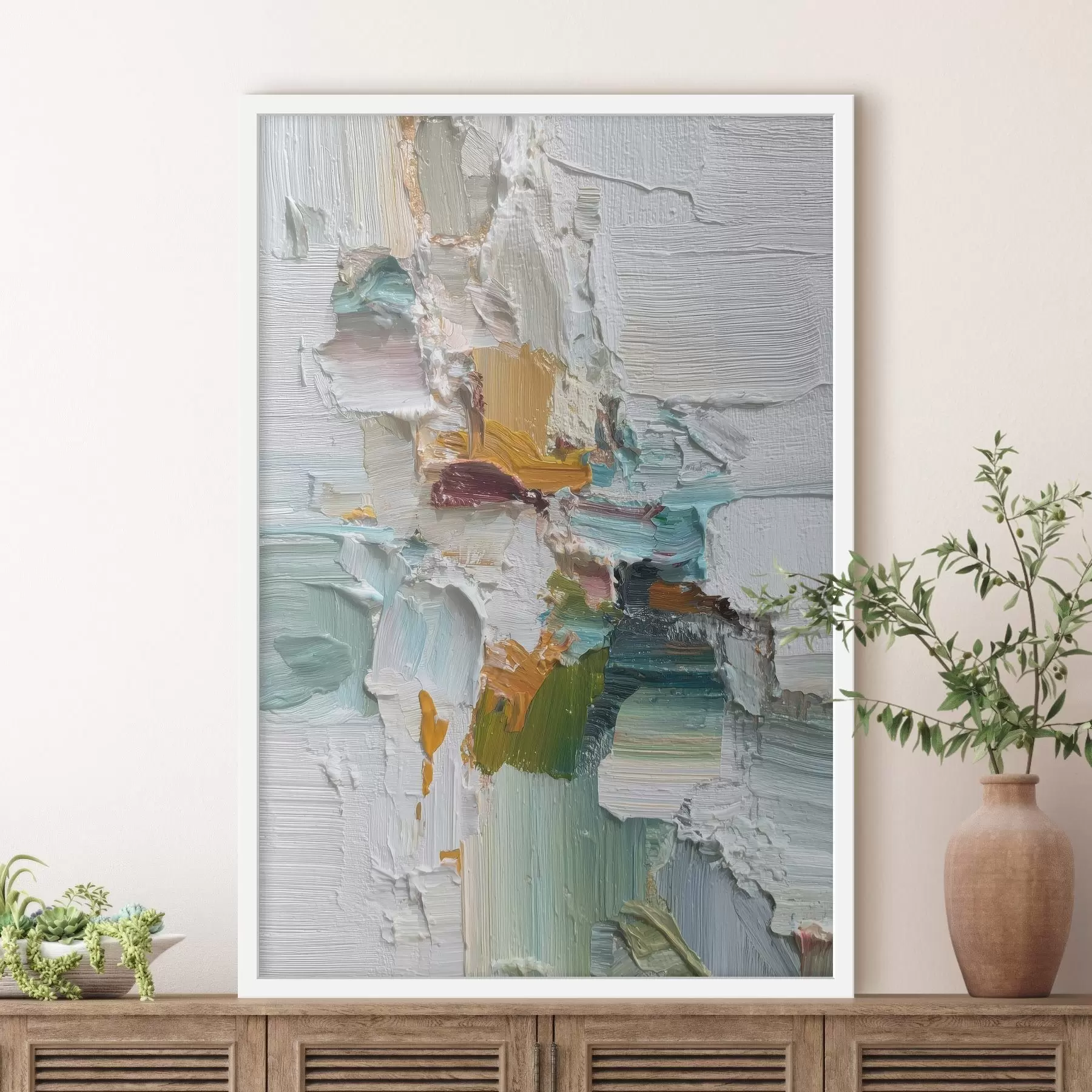 Fototapeta Kompozycja z akcentami turkusu i pomarańczy w stylu malarstwa olejnego f46958