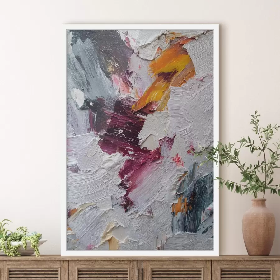 Fototapeta Abstrakcyjna kompozycja z intensywnymi pociągnięciami pędzla w kolorze wiśniowym i pomarańczowym w stylu malarstwa olejnego. f46959