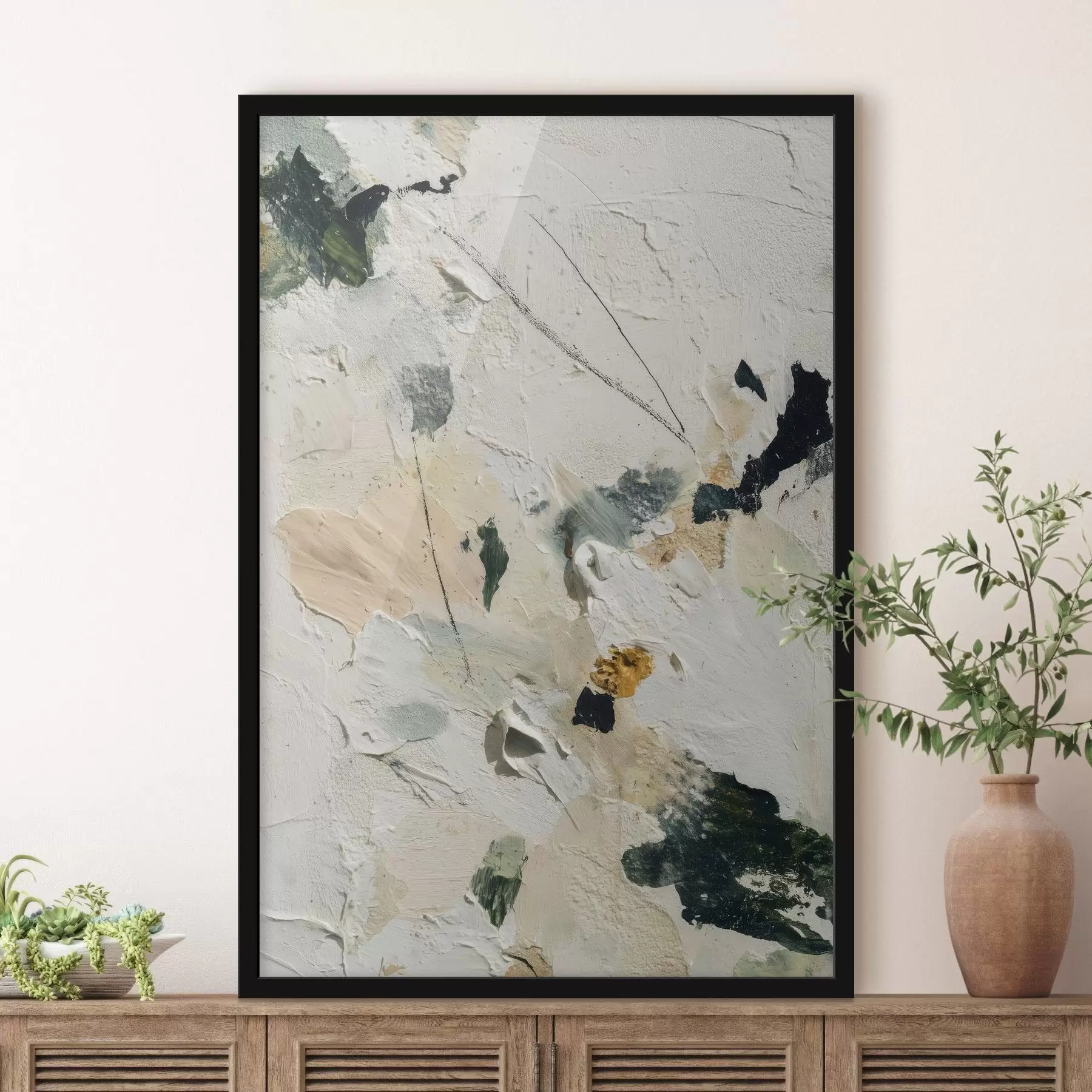 Obraz Wyrazista scena o wielowarstwowej fakturze i pastelowej palecie barw w stylu malarstwa olejnego. f46961