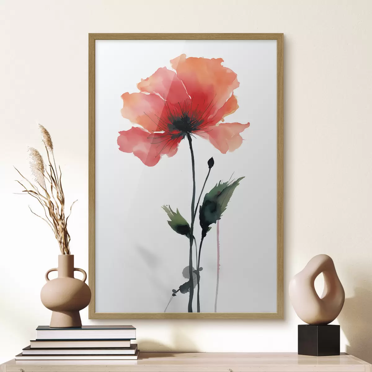 Plakat Akwarelowy mak w spokojnej palecie barw z delikatnymi przejściami kolorów f47087