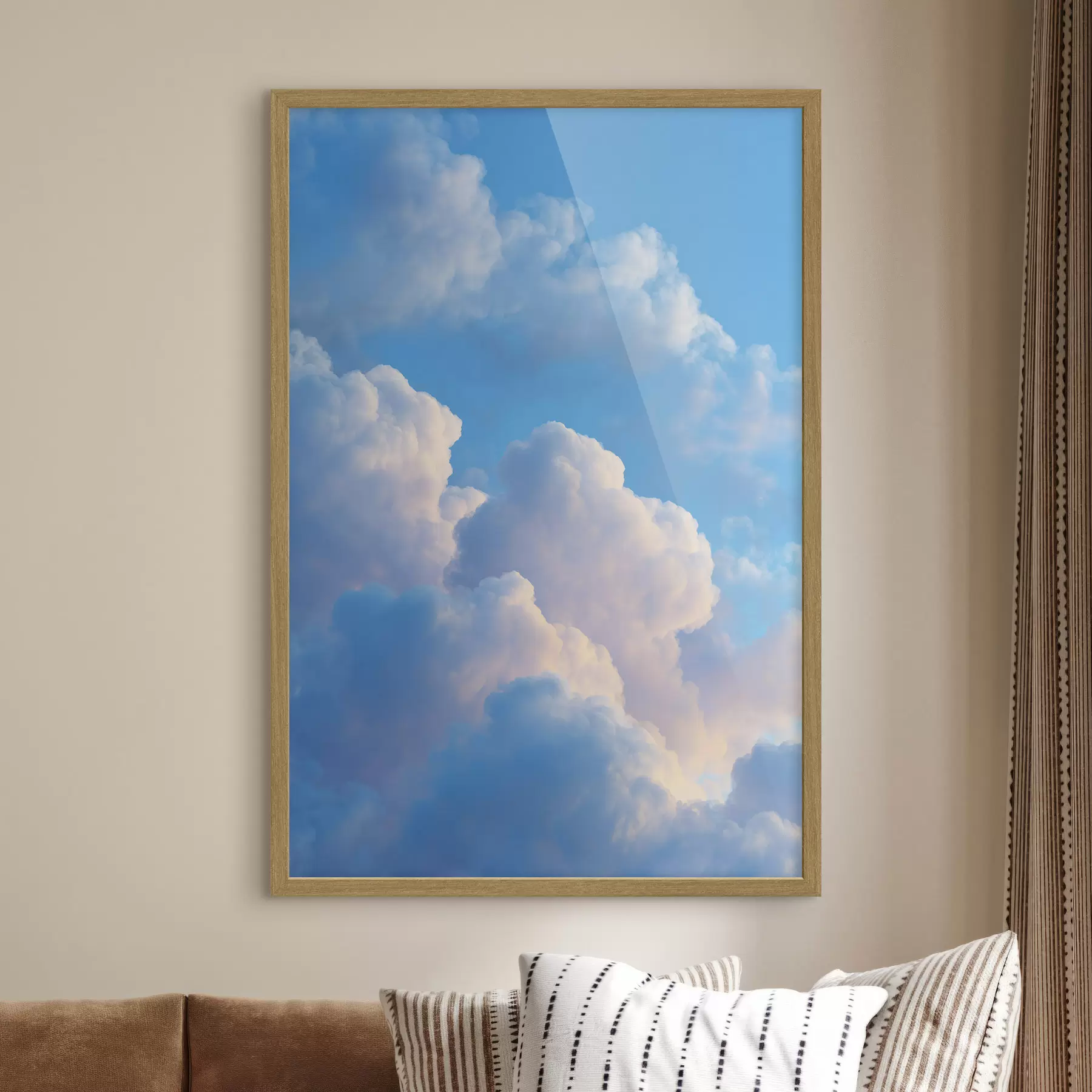 Fototapeta Objętościowe chmury w delikatnej niebiesko-różowej palecie barw w fotorealistycznym stylu grafiki cyfrowej. f47088