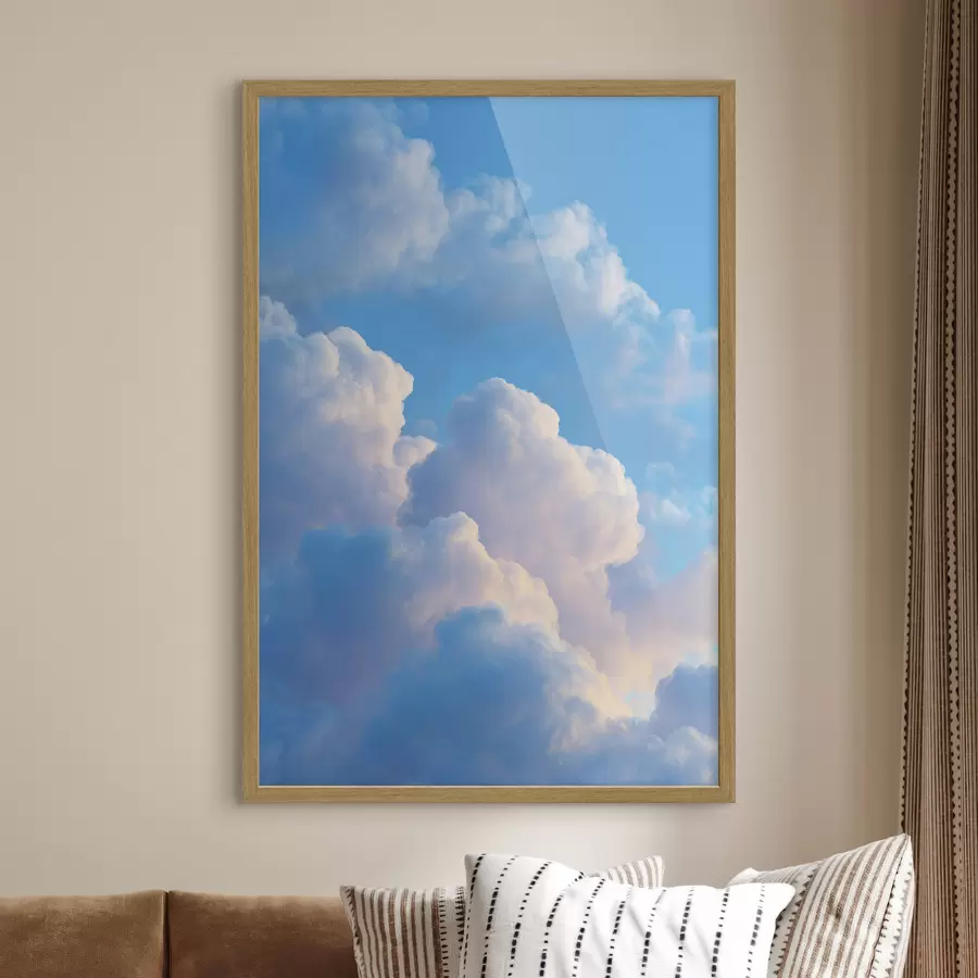 Fototapeta Objętościowe chmury w delikatnej niebiesko-różowej palecie barw w fotorealistycznym stylu grafiki cyfrowej. f47088