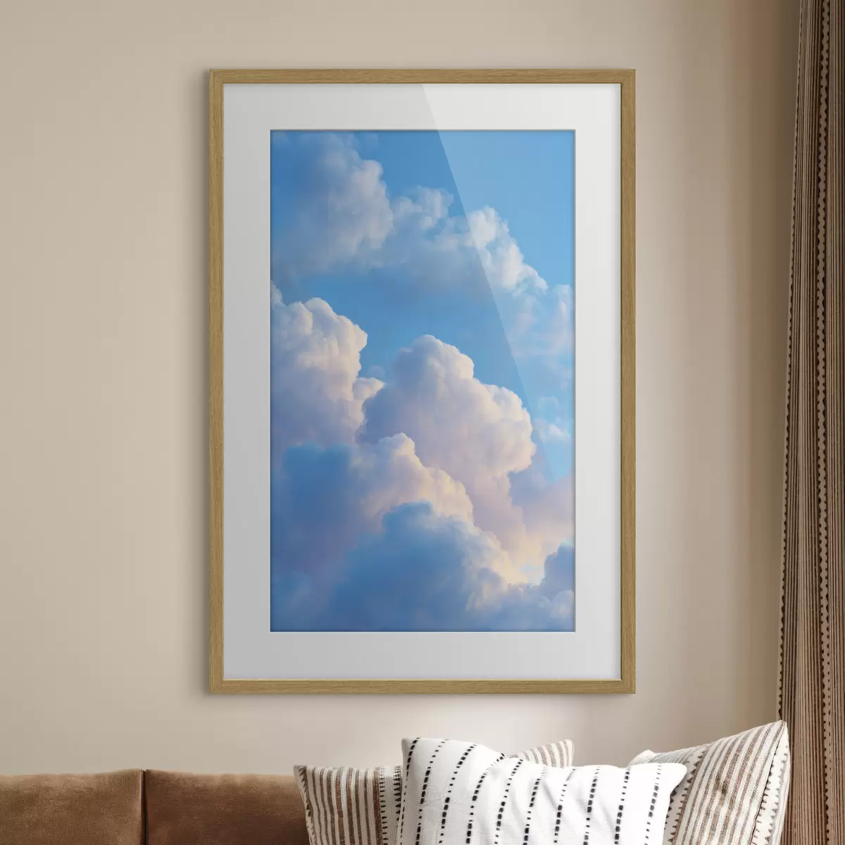 Plakat Objętościowe chmury w delikatnej niebiesko-różowej palecie barw w fotorealistycznym stylu grafiki cyfrowej. f47088