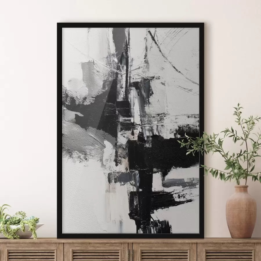 Fototapeta Teksturowana ilustracja z kontrastującymi czarnymi i szarymi pociągnięciami pędzla w stylu malarstwa olejnego. f47091