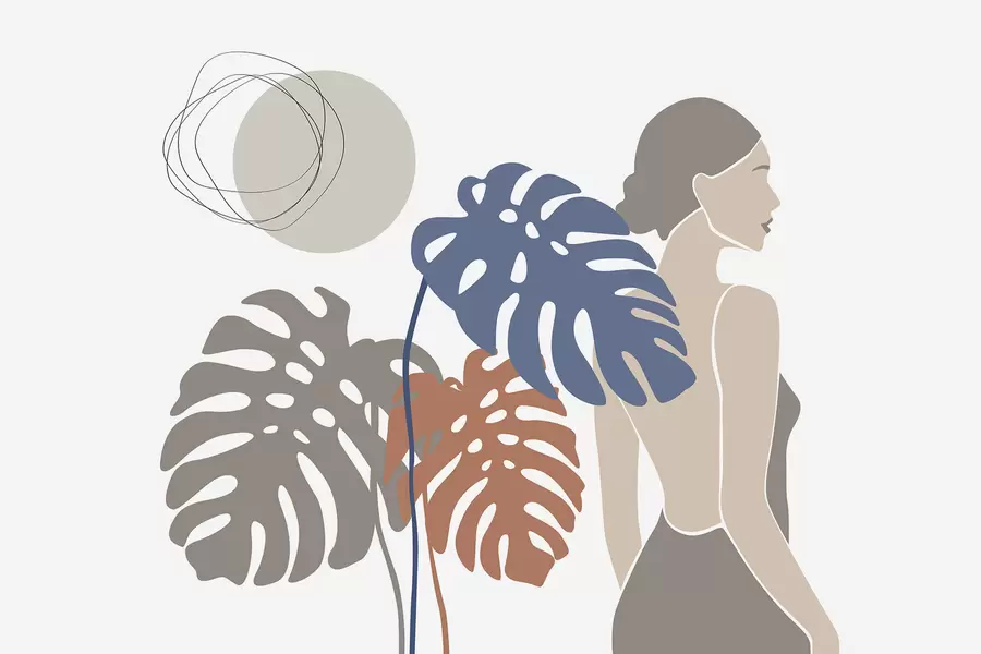 Fototapeta Sylwetka kobiety na tle tropikalnych liści w05192