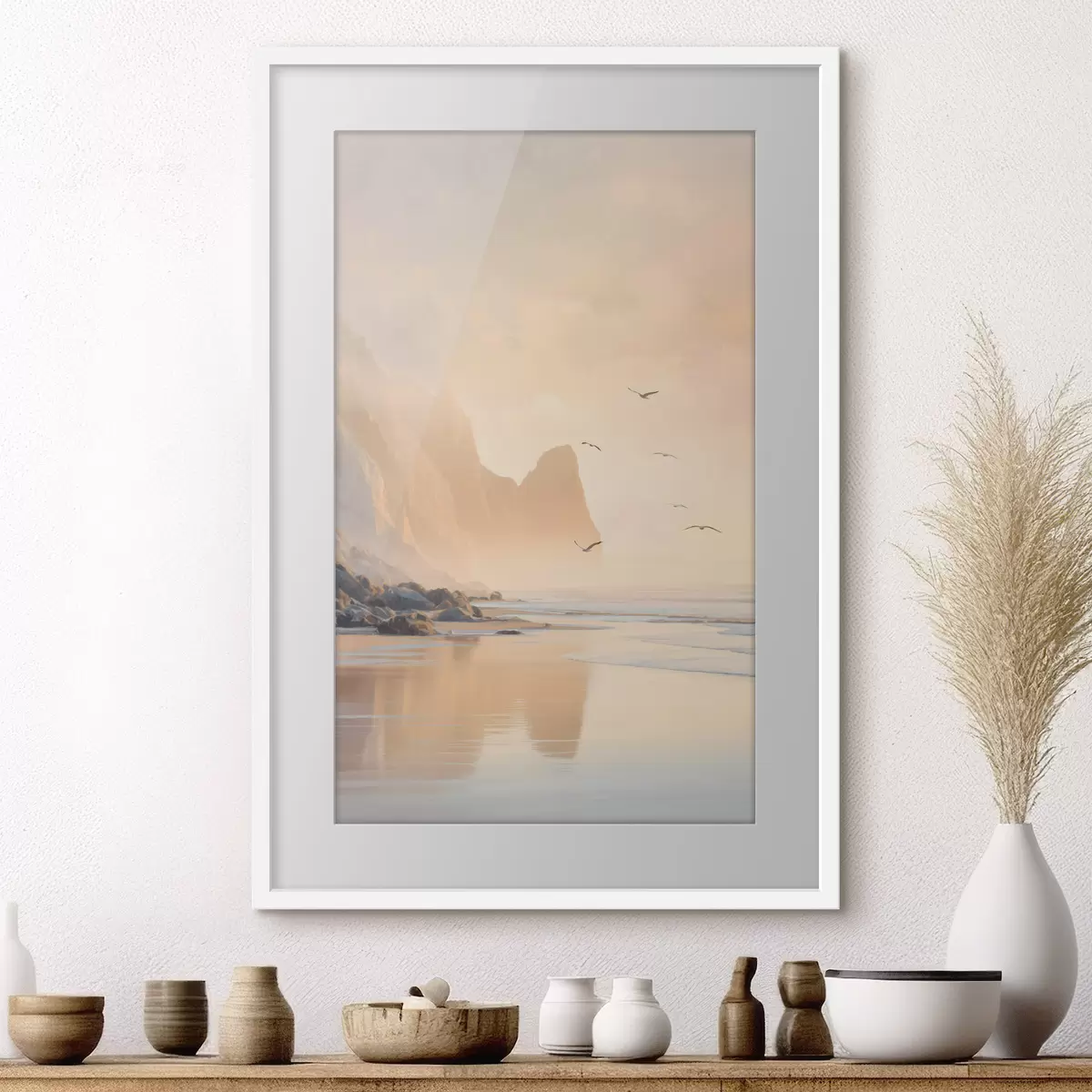 Plakat ocean o świcie na tle gór f47689