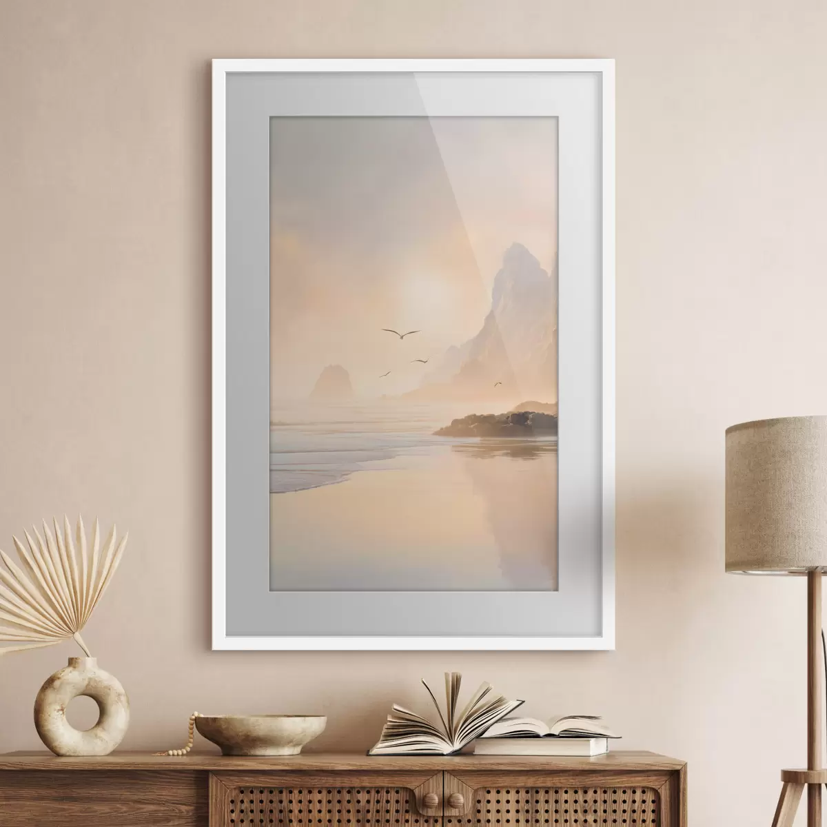 Plakat ocean o świcie na tle gór f47690