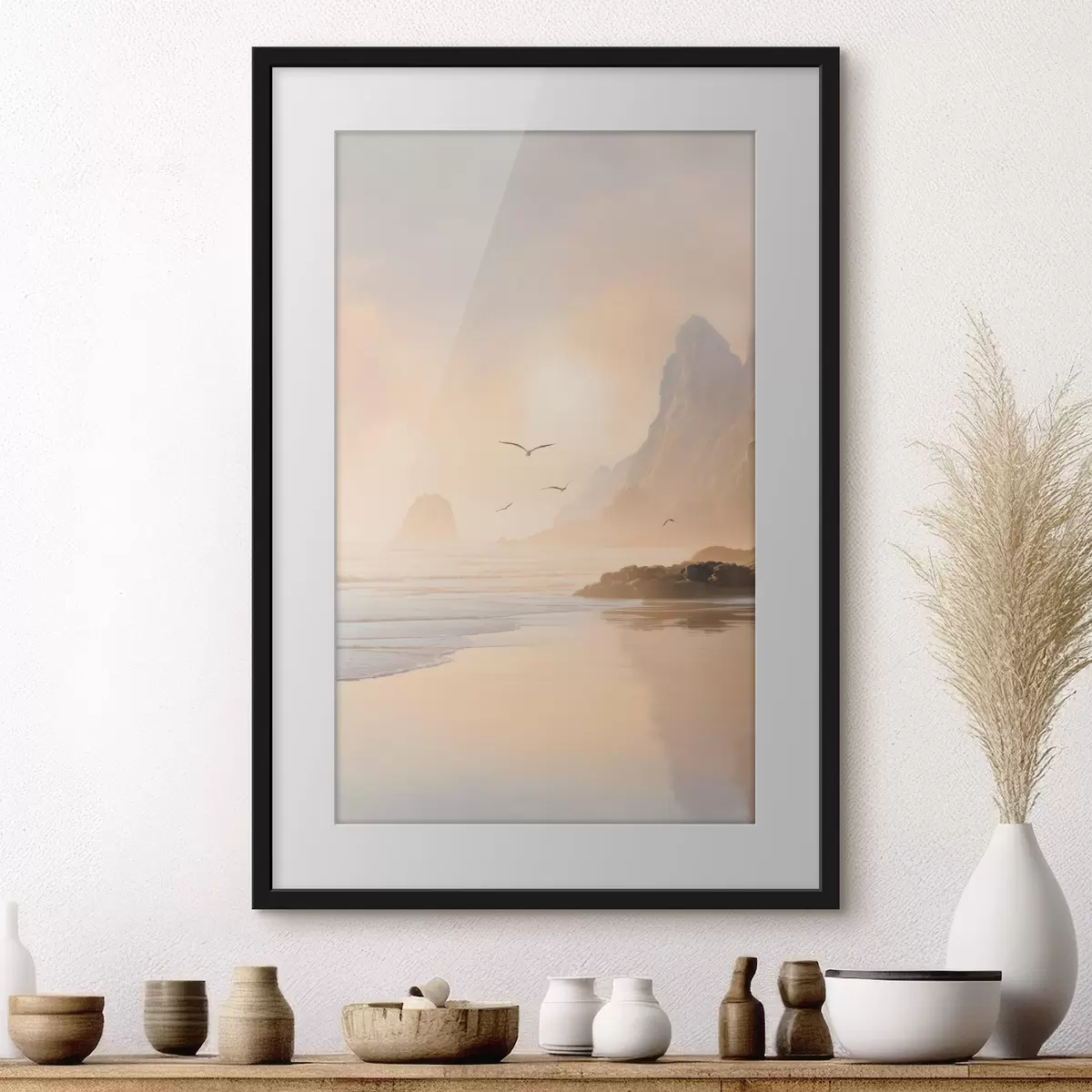 Plakat ocean o świcie na tle gór f47690