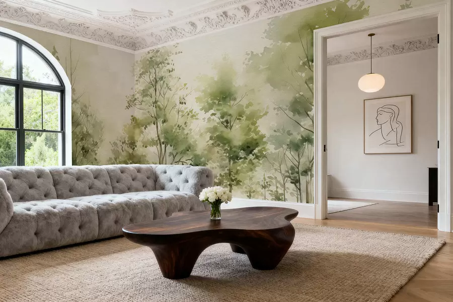 Fototapeta Akwarela las liściasty w05180