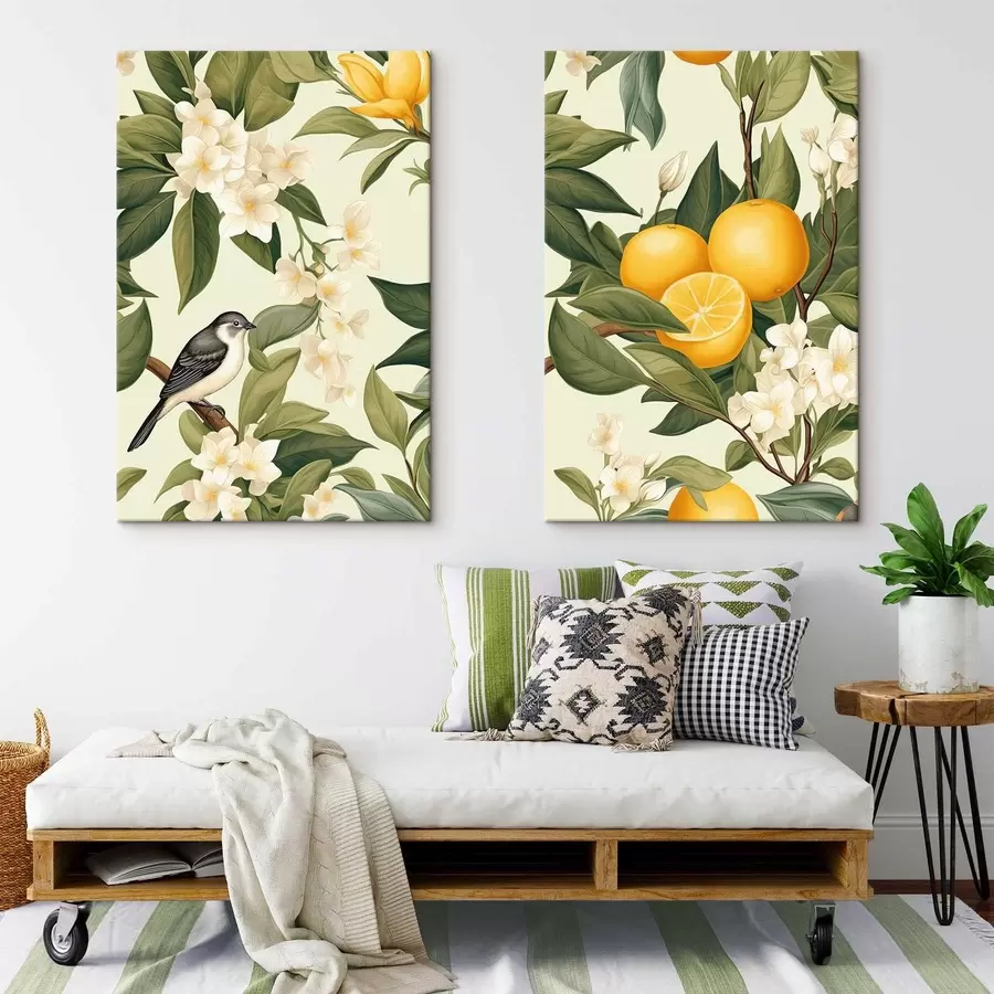Obraz Ptak na gałęziach cytryny m01288