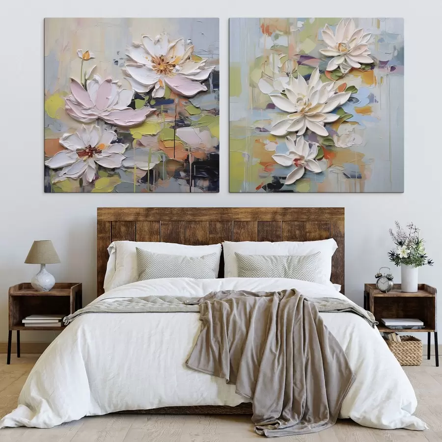 Obraz Abstrakcyjne kwiaty lotosu, imitacja malarstwa m01295