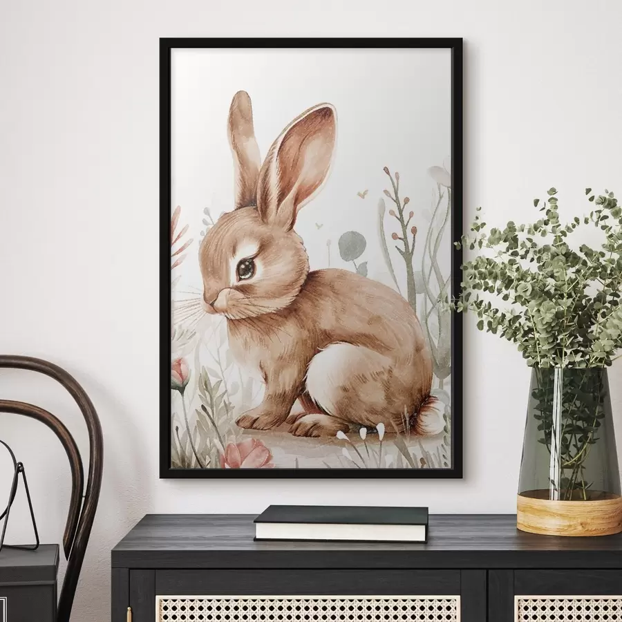 Fototapeta Śliczny króliczek wśród kwiatów, efekt ołówkowy f47741