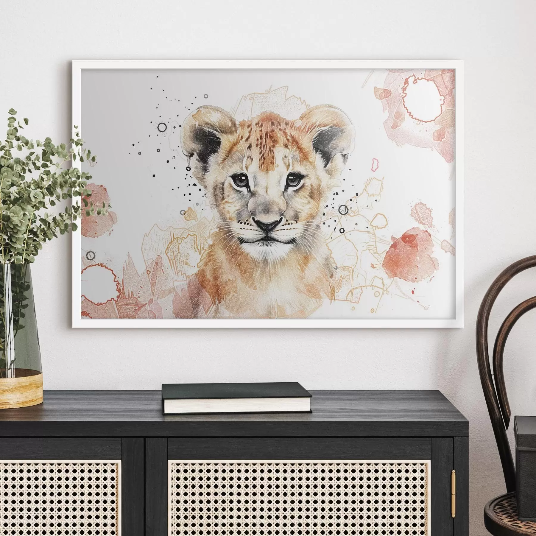 Fototapeta Akwarelowe lwiątko, efekt ołówka f47742