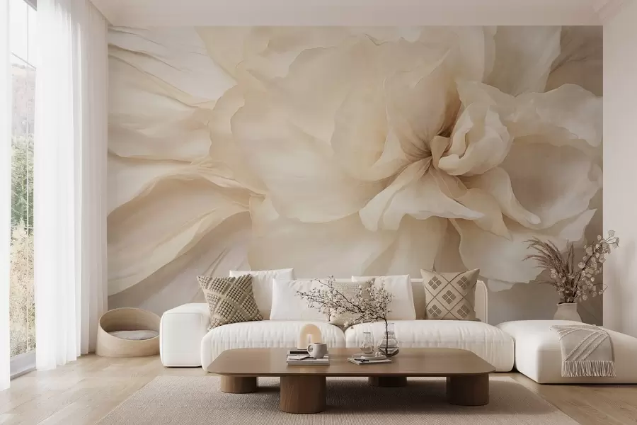 Fototapeta Delikatny, jasny kwiat o fakturze i półprzezroczystych płatkach, miękkie abstrakcyjne tło w09632