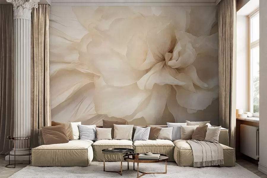 Fototapeta Delikatny, jasny kwiat o fakturze i półprzezroczystych płatkach, miękkie abstrakcyjne tło w09632