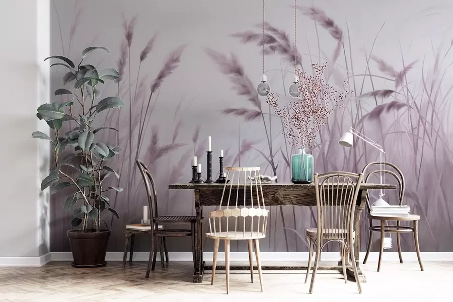 Fototapeta Wysoka, teksturowana sucha trawa z kłosami pszenicy na polu na tle delikatnego, jasnego tła. w09648v2