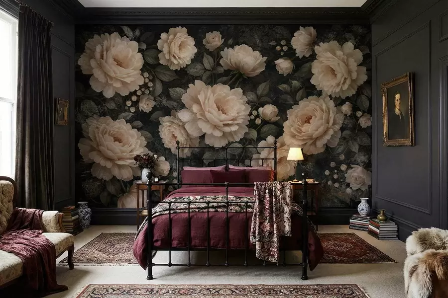 Fototapeta Objętościowe kwiaty w beżowej palecie na ciemnym tle w05114