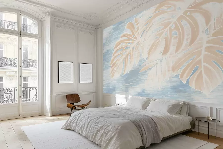 Fototapeta Abstrakcyjne liście w ciepłych odcieniach beżu na jasnym tle w05130