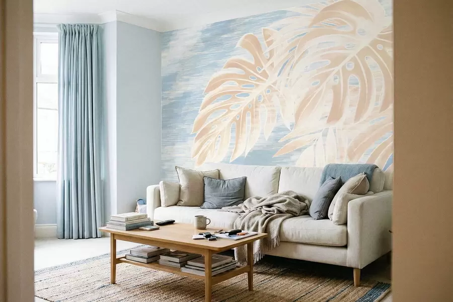 Fototapeta Abstrakcyjne liście w ciepłych odcieniach beżu na jasnym tle w05130