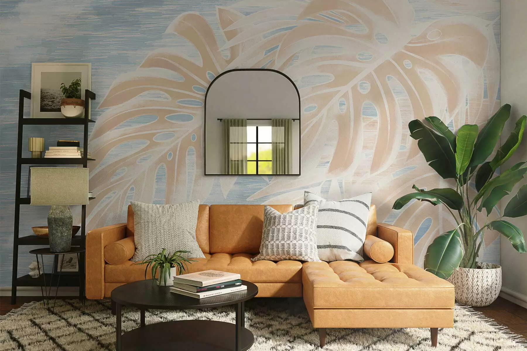 Fototapeta Abstrakcyjne liście w ciepłych odcieniach beżu na jasnym tle w05130